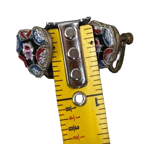 Vtg Heart Shaped Micro Mosaic Glass Italy Screw Back Earrings Huggie Victorian - Picture 5 of 6